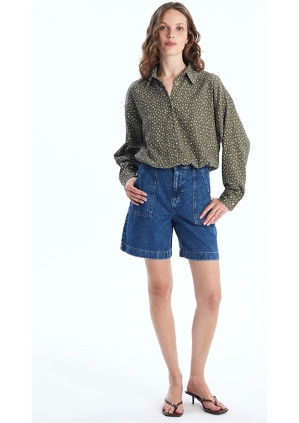 Lcw Vision Yeşil Desenli Uzun Kollu Oversize Kadın Gömlek modelleri