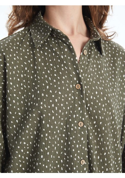 Lcw Vision Yeşil Desenli Uzun Kollu Oversize Kadın Gömlek fırsatları