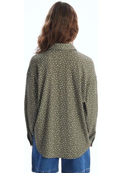 Lcw Vision Yeşil Desenli Uzun Kollu Oversize Kadın Gömlek indirimleri