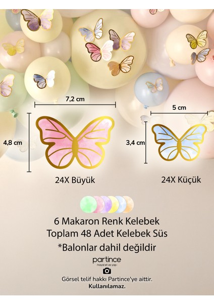 48 Adet Makaron Kelebek Süsleyici Parti Süsü Kelebek Doğum Günü Süsü Kelebek Süsleme fiyatları