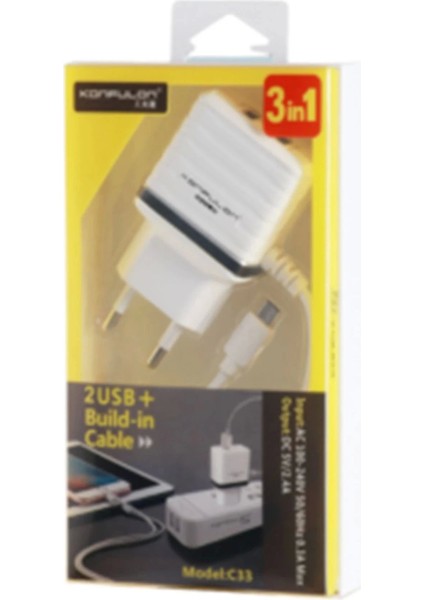 Bfs C33 Hızlı Şarj Cihazı 3in1 (Dahili Lightning Kablo iphone Uyumlulu) fiyatları