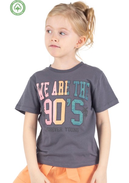 Kız Çocuk Desenli Kısa Kollu T-Shirt -Çocuk Giyim