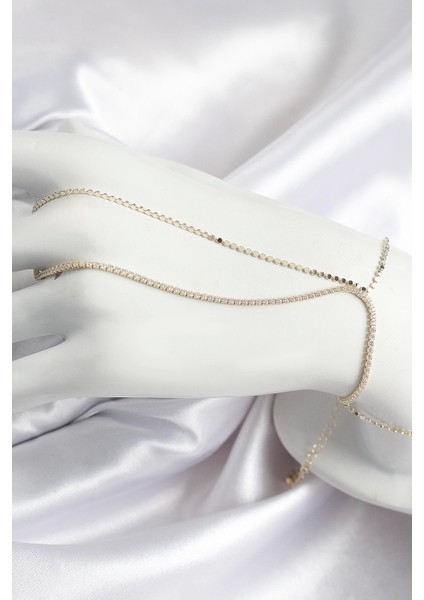 Bfs Pirinç Zirkon Taşlı Ezme Zincir Model Gold Renk Kadın Şahmeran