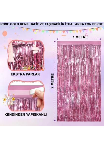 Bfs Rose Gold Renk Ekstra Metalize Parlak Saçaklı Arka Fon Perde Ithal 1x2 Metre fiyatları