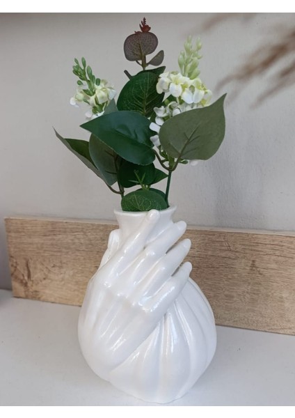 Vazo El Şekilli Vazo Dekoratif Vazo Büyük Boy Beyaz Renk Yükseklik 18 cm Çap 12 Cm.