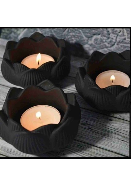 Lotus Mumluk Üç Parça Siyah Mumluk Set