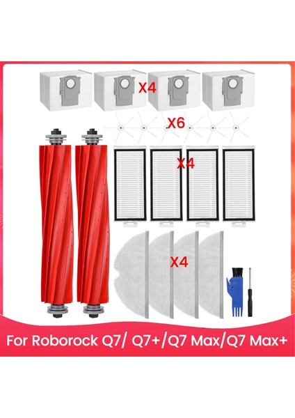 Roborock Q7/ Q7+/q7 Max/q7 Max+ Elektrikli Süpürge Aksesuarları, Ana Yan Fırçalar Hepa Filtreler Paspas Bezi Toz Torbaları (Yurt Dışından)