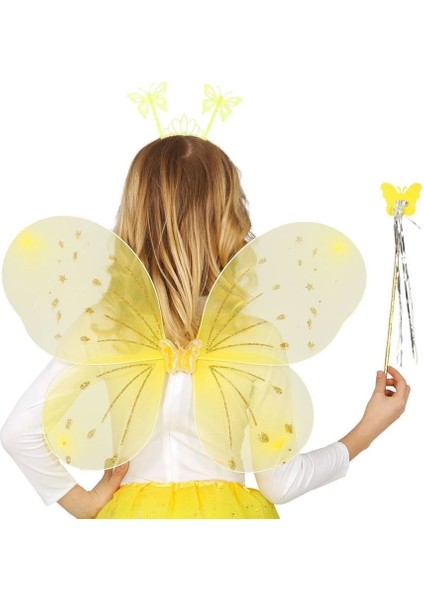Bfs Sarı Kelebek Erkek-Kız Seti – 50 cm Kelebek Kanadı, Taç ve Asa fiyatları