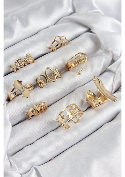 Bfs Pirinç Sarmal ve Yıldız Model Gold Renk Kadın Yüzük Kombin Set