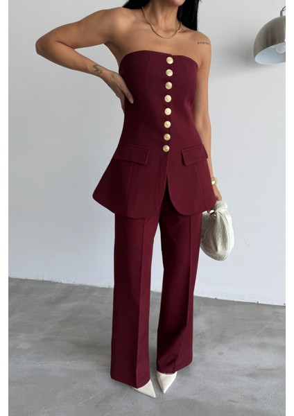 Tasarım Gold Düğmeli Straplezyelek - Bordo fiyatları