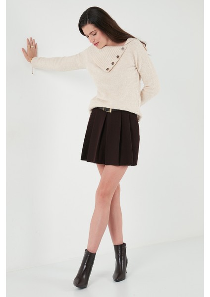 Premium Regular Fit Kayık Yaka Düğme Detaylı Kazak Bayan Kazak 680KZ002563 modelleri