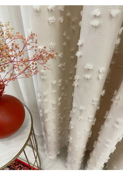 Ekru Renk Ponponlu Pufy Fon Perde 1/3 Sık Pile fiyatları