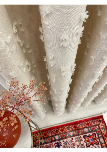 Ekru Renk Ponponlu Pufy Fon Perde 1/3 Sık Pile modelleri