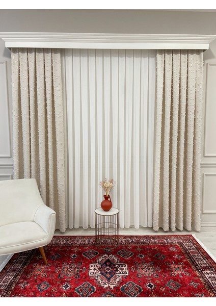 Ekru Renk Ponponlu Pufy Fon Perde 1/3 Sık Pile indirimleri