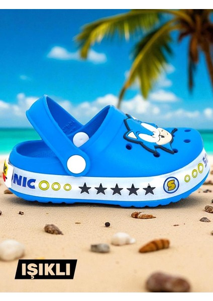Erkek Çocuk Kaymaz Taban Sonic Figürlü Işıklı Plaj Havuz Terliği Sandaleti fiyatları