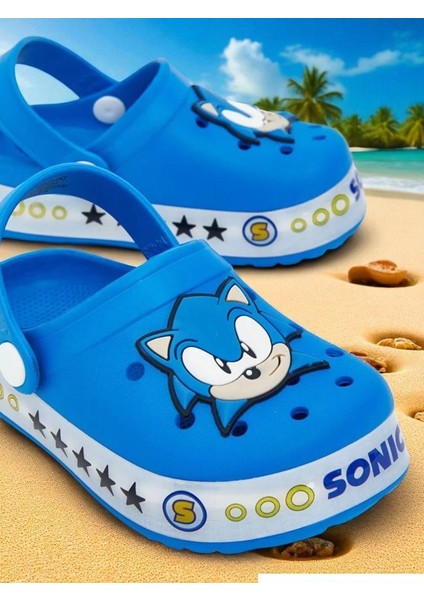 Erkek Çocuk Kaymaz Taban Sonic Figürlü Işıklı Plaj Havuz Terliği Sandaleti modelleri