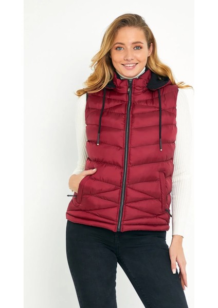 Kadın Bordo Şişme Yelek Kapüşon Içi Polarlı 5002 modelleri