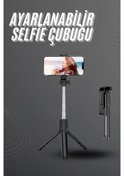 Selfie Çubuğu Tripod Bluetooth Kumandalı Selfie Çubuğu Telefon Tutucu