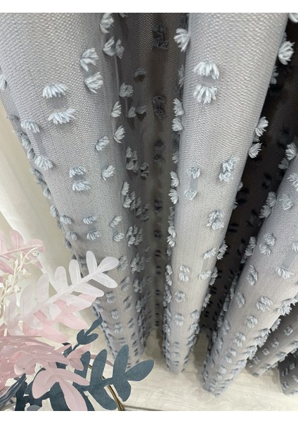 Açık Gri Renk Ponponlu Pufy Fon Perde 1/3 Sık Pile fiyatları