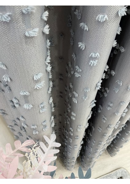 Açık Gri Renk Ponponlu Pufy Fon Perde 1/3 Sık Pile fırsatları