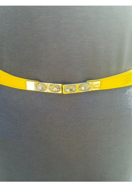 Cam Taş Tokalı Lastikli Kadın Kemer 73X3 cm