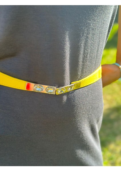 Cam Taş Tokalı Lastikli Kadın Kemer 73X3 cm indirimleri