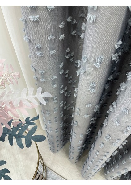 Açık Gri Renk Ponponlu Pufy Fon Perde 1/3 Sık Pile modelleri