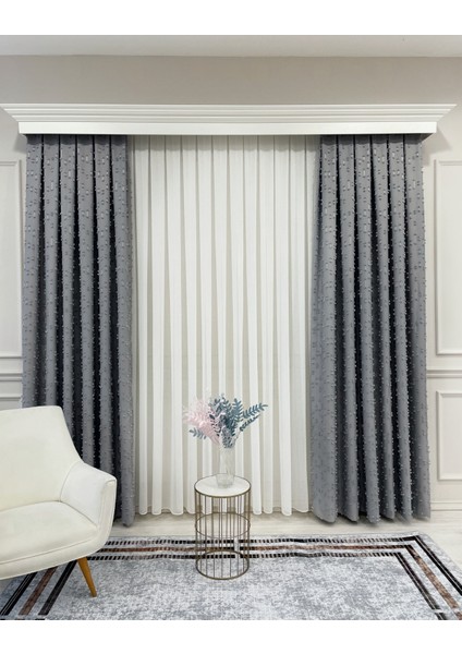 Açık Gri Renk Ponponlu Pufy Fon Perde 1/3 Sık Pile indirimleri