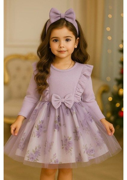 Kız Çocuk Tütülü Lila Prenses Elbise