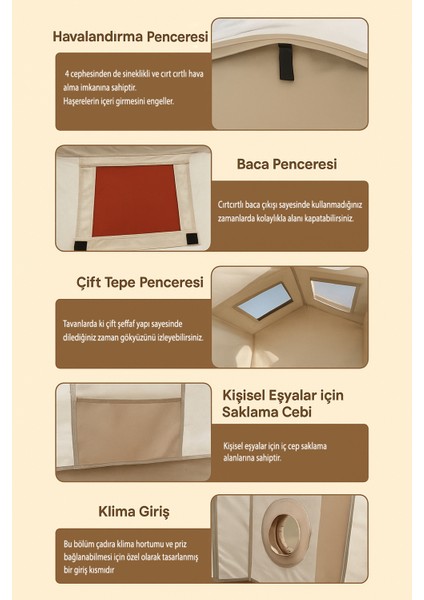 Şişme Kamp Çadırı 5 Mevsim 300X250X210 cm 4-6 Kişilik Çadır Pompalı Baca Çıkışlı Tavan Manzaralı