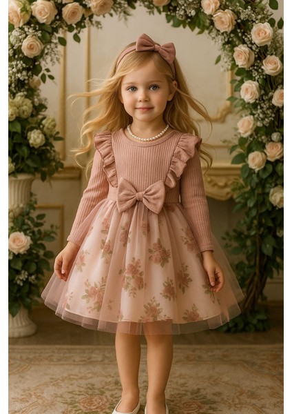 Kız Çocuk Gül Kurusu Doğum Günü Hediye Günlük Prenses Elbise