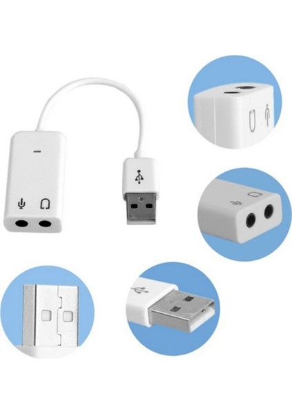 USB Kablolu Ses Kartı 7.1 Sound Çevirici Dönüştürücü, 3.5mm Jak Girişli,