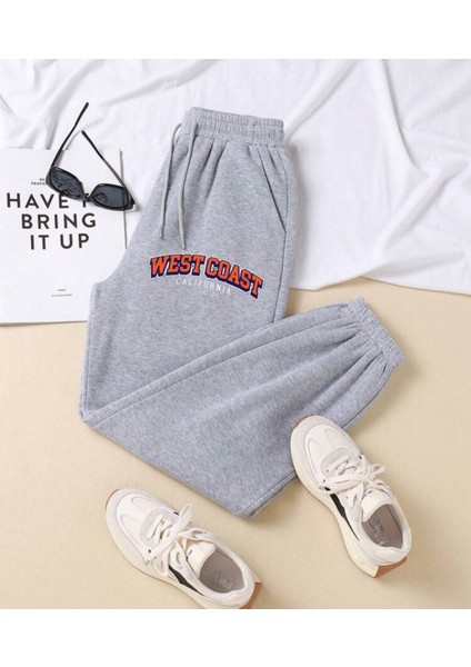 Rahat Kalıp Paça Lastikli Cepli West Coast Baskılı Jogger Alt Eşofman