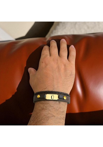 14 Ayar Plakalı Altın Ü Harfine Özel Oval Motifli Koyu Kahverengi Derili Hediye BILEKLIK-602HARF fırsatları