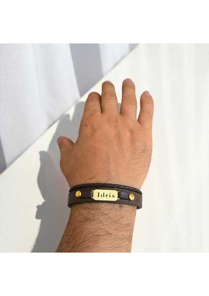 14 Ayar Altın Plakalı Idris Ismine Özel Kahverengi Derili Oval Motifli Hediye BILEKLIK-602ISIM fırsatları