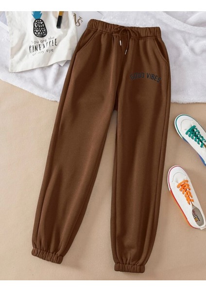 Rahat Kalıp Paça Lastikli Cepli Good Vibes Baskılı Jogger Alt Eşofman