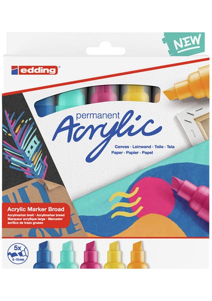 E-5000 Akrilik Markör Kalın Uçlu Soyut Renkler 5'li Set