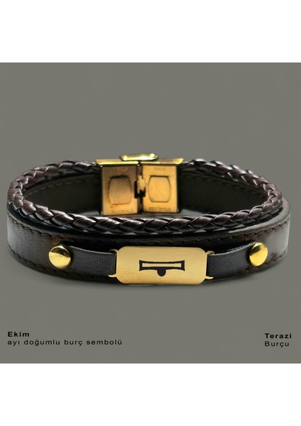 14 Ayar Altın Plakalı Ekim Ayı Doğumlarına Oval Motifli Kahverengi Derili Hediye BILEKLIK-602AY fiyatları