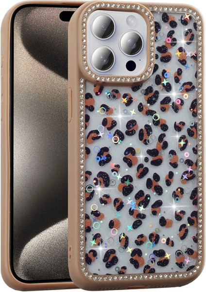 iPhone 15 Pro Kılıf Taş ve Simle Süslenmiş Mossy Premium Silikon Kapak