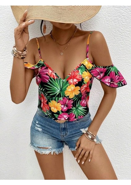 Şık Çiçek Desenli Askılı Kadın Bluz fiyatları