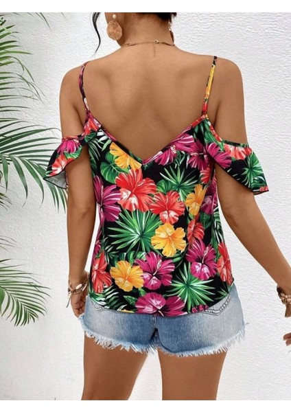 Şık Çiçek Desenli Askılı Kadın Bluz indirimleri