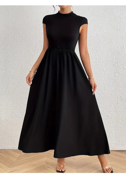 Kadın Kısa Kollu Yarı Balıkçı Yaka Viskon Elbise modelleri