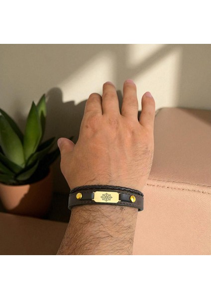 14 Ayar Plakalı Altın Dharma Çarkı Temalı Oval Motifli Kahverengi Derili Hediye BILEKLIK-602SEMBOL fırsatları