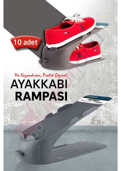 10 Adet Ayakkabı Rampası Ayakkabı Düzenleyici Organizer Antrasit