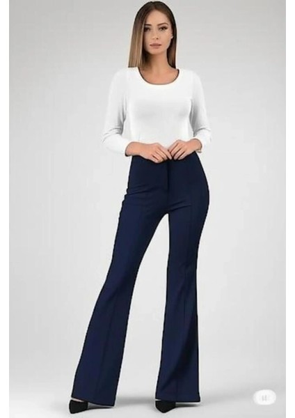 Scuba Krep Önü Çımalı Ispanyol Paça Pantolon