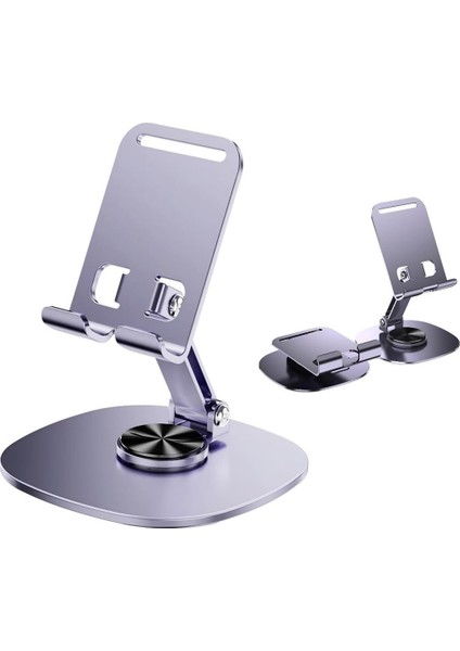Ht-72 Metal Masa Üstü Telefon Tutucu Alüminyum 360 Derece Dönebilir Tablet Standı Lila