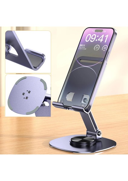 Ht-72 Metal Masa Üstü Telefon Tutucu Alüminyum 360 Derece Dönebilir Tablet Standı Lila indirimleri