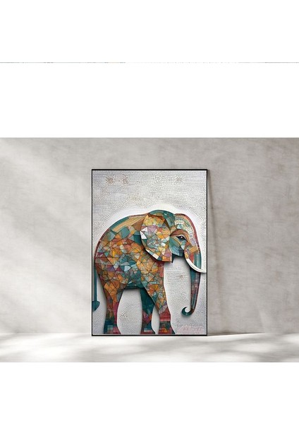 Metal Çerçeveli Gerçek Camlı Tablo Mozaik Desenli Fil modelleri