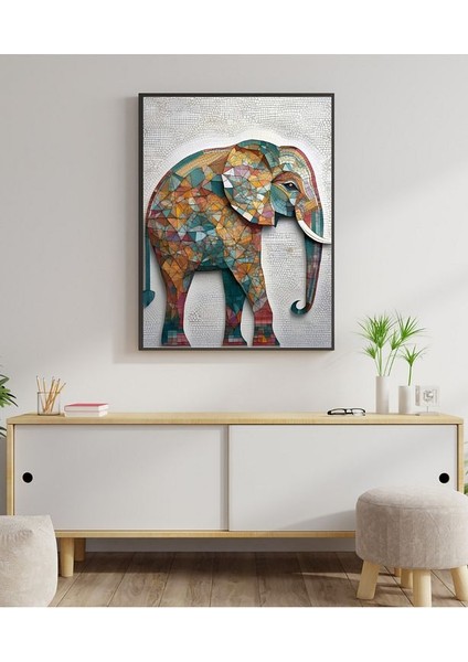 Metal Çerçeveli Gerçek Camlı Tablo Mozaik Desenli Fil indirimleri