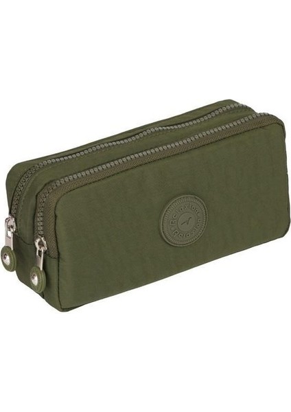Haki İki Gözlü Krinkıl Kumaş Kalem Çantası Kalemlik 124